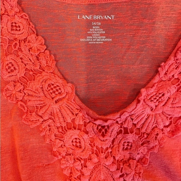 Lane Bryant orange knit sleeveless blouse. A-symmetrical hem line. - Picture 3 of 3
